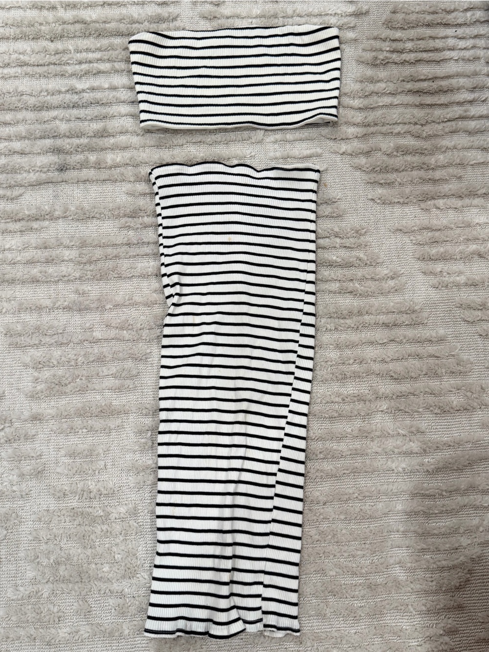 Rehab Black and White Striped Two-Piece Skirt Set